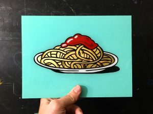 Illustrazione spaghetti - dipinti a mano su vetro con foglia oro Illustrazione spaghetti - dipinti a mano su vetro con foglia oro