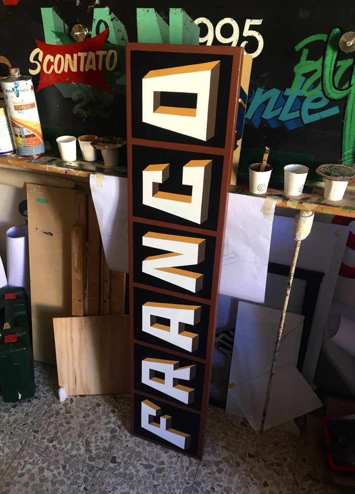 Insegna stile vintage personalizzata Alimentari da Franco Insegna stile vintage personalizzata Alimentari da Franco