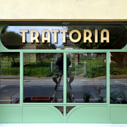 Trattoria Bruscandoli Siziano - insegna dipinta a mano su vetro