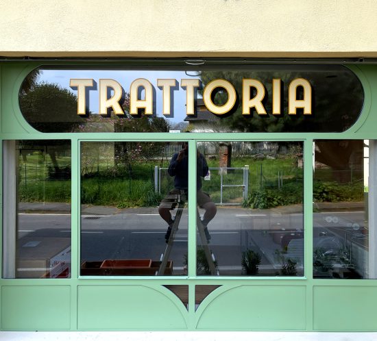 Trattoria Bruscandoli Siziano - insegna dipinta a mano su vetro